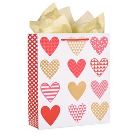 LEAYUGF 13" Large Heart Gift Bags with Tissue Paper Wedding For Valentine's Day Happy Birthday Party Baby Shower Anniversaries Supplies with Handles