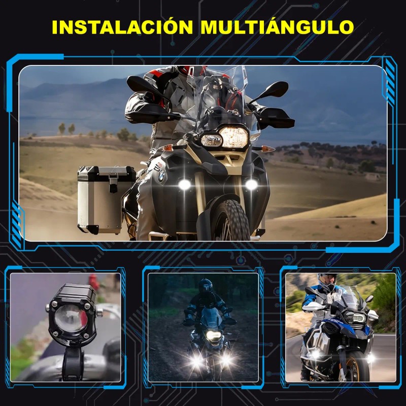 2 Faros Luces Led Auxiliares 4 Modos Lupa Para Moto