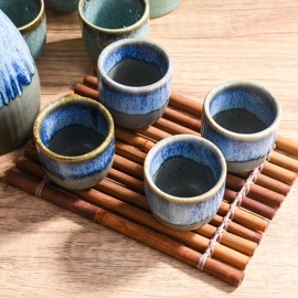 Japanese Sake Set 1 Ceramic Sake Pot and 4 Sake Cups, Pot 300 ML, Cups 50 ML(Green)