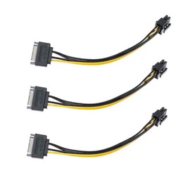 WSDMAVIS 3Pcs 15Pin SATA Male to PCIE 8Pin 6 2 Male Video Card Power Cable 8Pin(6+2) PCI-E 20cm 18AWG Wire for Graphic Card
