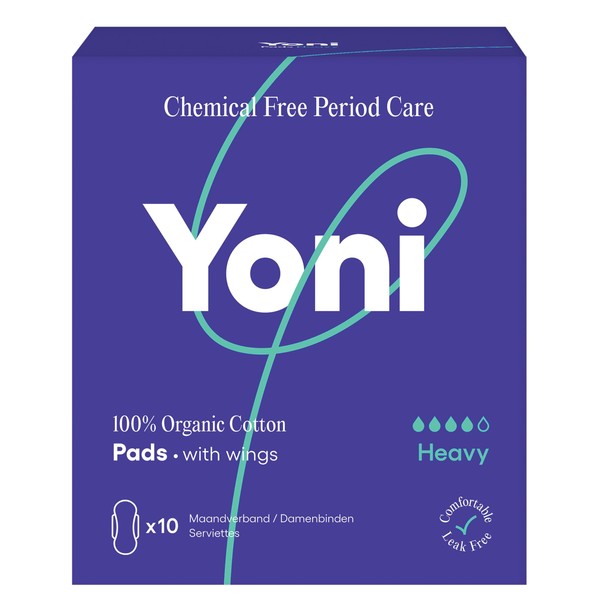 Yoni Maxi Sanitary Pads 10 x Sanitary Pads with Wings Made of Organic Cotton Hypoallergenic and Breathable Pads Super Absorbent Cotton Free from Plastic Films and Synthetic Ingredients