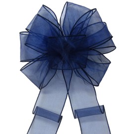 Navy Blue Sheer Bows by Alpine Holiday Bows - Chiffon Bows for Christmas Wreaths, Lanterns, Signs, Gifts, Baskets, Patriotic Decorations and Crafts (8"W x 16"L)