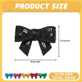 30 PCS Mini Bow Sequin, Colorful Bow Iron on Patches, Iron on Bow Patches for Clothing, Shirt, Bags, Jackets, Jeans DIY Earrings Accessory Craft Decoration (Colorful)