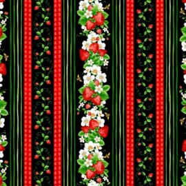 Timeless Treasures Strawberry Fields C1047 Black Strawberry Stripe