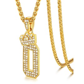 Mens Necklace Number Chain Baseball Necklaces for Men,Gold Number 0 Pendant Necklace,Crown Number Necklace Sport Jewelry