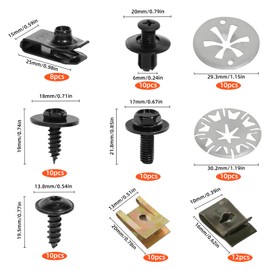 GOLDEROC 90 Pcs Car Spire Clips & Plastic Screws Set, with U Fastener, Heat Shield & Engine Undertray Screws, Car Clips And Fixings for Automotive Fastening And Repair Parts