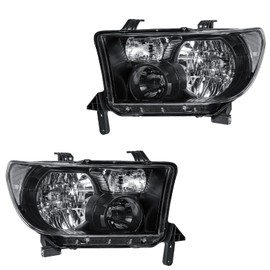 DimFlux Headlight Assembly, Compatible with 2007-2013 Toyota Tundra/2008-2017 Sequoia Replacement Headlamp Pair of Driver Left & Passenger Right Side Black Housing Clear Reflector