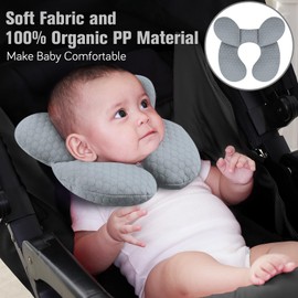 KAKIBLIN Baby Travel Pillow,Upgraded Baby Neck Pillows for Car Seat,Baby Support Pillow,Infant Neck Pillow for Toddler Head and Neck,Newborn Head Support for Car Seat,Pushchair (Light Grey)