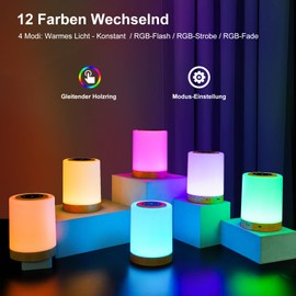 REYLAX Bedside Lamp, Set of 2, LED Bedside Lamp, Touch Dimmable, Night Light Children with 12 Colours and 4 Modes, Silent Light, Table Lamp, Wireless with Timing for Bedroom, Living Room and