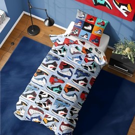 K Collection Sneaker City Duvet Cover - Hi Top Trainers Sneaker Design - Reversible Bedding Set - Single Duvet Cover and Pillowcase Set