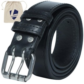 Full Grain Leather Double Prong Belt - 12-13 oz Heavy Duty Belt for Work, Concealed Carry, and Everyday Use (Black, 38)