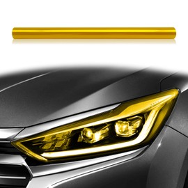 Car Light Tint Film, 12 X 48inch Car Headlamp Taillight Fog Lamp Vinyl Packaging Protective Film, Non-Marking Self-Adhesive Decals Car Decor, Cuttable and Stretchability (Yellow)