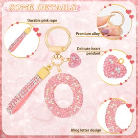 MWOOT Pink Car Keychains for Women Girls Initial Letter Keychain Cute keyring Bling Pendant for Purse Backpack Handbag Charms