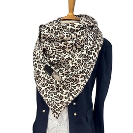 Doppelt gen√§htes Musselin XXL Dreieckstuch/Animal Druck - Tuecherfee Schal, mit einem s√º√üen Clip, wundersch√∂n in braun, beige, schwarz - Halstuch, XXL Tuch mit Verschluss, weiches Halstuch, Stola