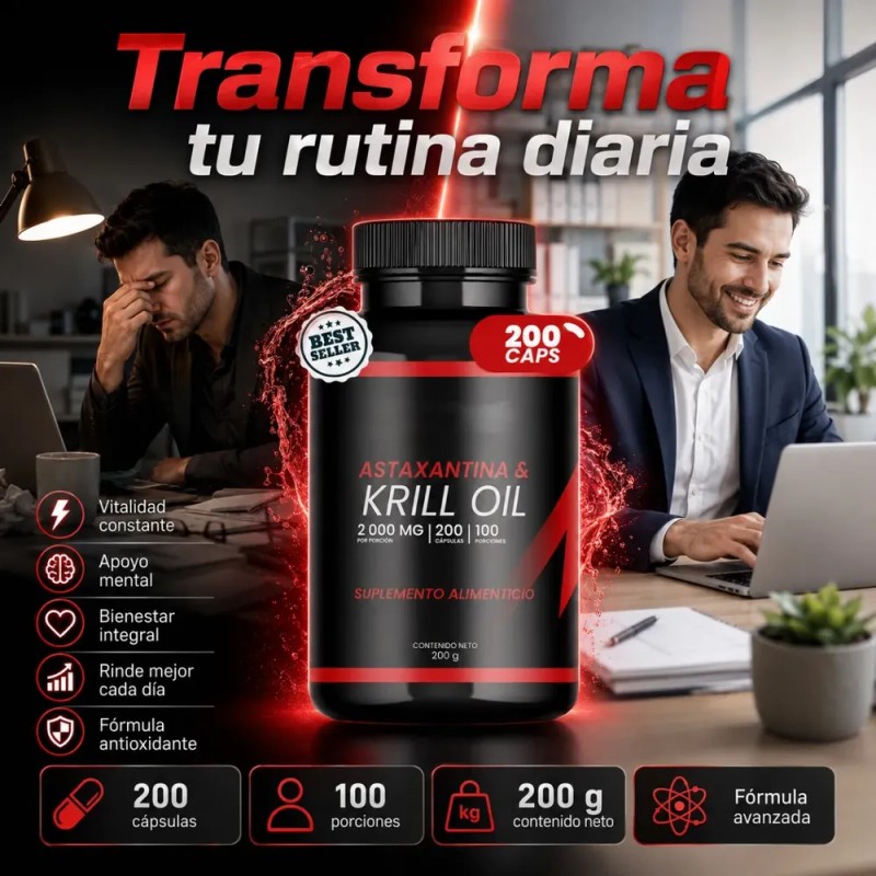 Omega 3 Krill Oil Astaxantina 2000mg 200 Capsulas Plus