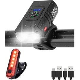 tmelam USB Rechargeable Bike Light Set Front and Rear, LED Aluminum Bicycle Headlight, Bike Head Light, Cycling Front Rear Lamp, Waterproof, LED 1200 LM (1 Front 1 Rear)