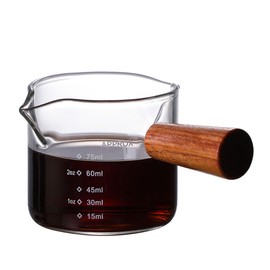 ANAKAO Espresso cup, small milk cup, side handle double V-mouth glass measuring cup, wooden handle transparent glass coffee cup