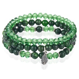 Crystal Bracelet, 3 crystal bracelets for women, Stackable beaded bracelets for women, Boho Beaded Bracelets Stretch, bracelet set for Trendy Costume Jewelry Gifts for Women and christmas gifts(green)