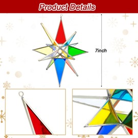 Vertintong 7 Inch Moravian Star Christmas Tree Topper Iridescent Christmas Tree Decoration Moravian Stained Glass Star Colorful Window Hanging Decoration Church Gift (Colorful)