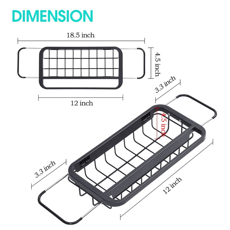 TOOLF Expandable Sink Caddy with Dish Towel Bar, Adjustable Over-The-Sink