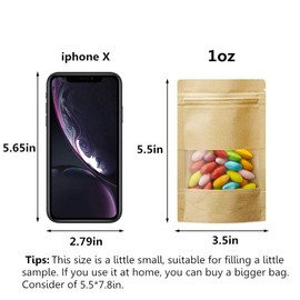 50 pcs Kraft Bags with Window Stand Up Ziplock Seal Paper Bag Resealable Large Food Storage Pouch 1oz 3.5×5.5in