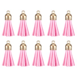 HARFINGTON 50Pcs Leather Tassel Keychain Charm Bulk with Cap for Pendant Bracelet Jewelry Making DIY Craft Decoration(1.46 Inch), Pink