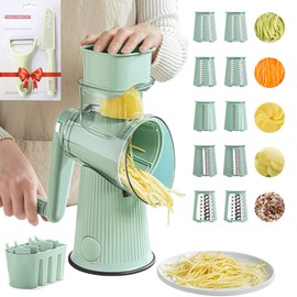 BSFRNF 5 In 1 Rotary Cheese Grater Vegetable Slicer for Kitchen, Carrot Shredder Tool-Food Shredders with 5 Sets Interchangeable Blades And Strong Suction Base (Green)