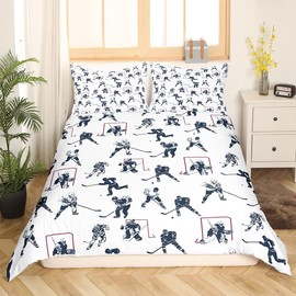 Feelyou Ice Hockey Bedding Set for Kids Boys Girls Room Sports Event Pattern Duvet Cover Hockey Player Comforter Cover Decor Winter Sports Hockey Bedroom Collection Twin Size