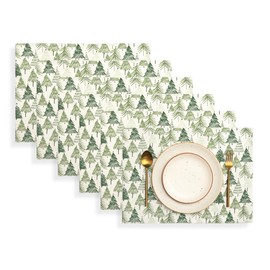 Folkulture Christmas Placemats Set of 6, Cotton 14" x 19" Woven tablemats for Dining Table, Washable Heat Resistant Table Mats for Xmas Party & Holiday Home Decor (Boho Farmhouse Christmas Story)