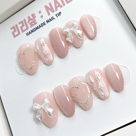 Nude pink dainty handmade nail tips - Oval / 누디핑크 앙증 수제네일팁 - 오벌
