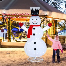 DREAMADE 6ft Pop Up Snowman Christmas Decorations, Outdoor Lighted Holiday Displays w/ 200 White LED Lights & Metal Stand, Collapsible Snowman Decorations for Indoor/Outdoor, Lawn, Yard, Garden