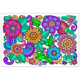 Flower Doodles - Giant Wall Size Coloring Poster - 32.5" X 22" (Great for Family Time, Adults, Kids, Classrooms, Care Facilities and Group Activities - Includes Reusable Rigid Storage Tube)