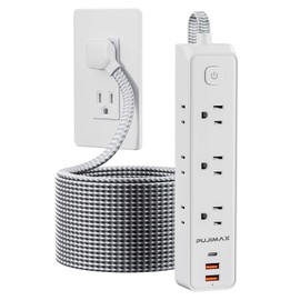 Flat Plug-Power Strip,5ft Power Plug with USB A Slot with Type C Port 6 Outlets for Travel Office and Home Appliance