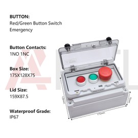APIELE IP67 Outdoor Waterproof Button Switch Box Emergency Stop Button Switch and Instantaneous Button Switch (Red and Green) with Protective Cover Anti-Misoperation Switch