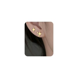WATEFOER 2 Pairs of Star Stud Earrings for Women Sterling Silver 925 Stud Earrings Hypoallergenic Gold Silver Earrings Star Earrings Studs Jewellery Gifts for Women Girls, Unit size, Copper, No