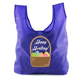 Easter Basket Bags, Bulk Reusable Grocery Bags, Easter Egg Hunt Tote Bags - Basket - 3PK Purple CA2650EasterDTG S1