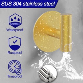 Bntuk Wall Towel Hooks, Adhesive Hooks for Coat Waterproof Shower Hooks, Towel Hooks for Bathroom Glass Window, Sticky Hanger Hook for Hanging Clothes, Robe - 2 Pack, Gold