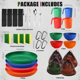 Scout - Juego de platos de camping para persona, niño explorador, kit de desorden con bolsa de malla, reutilizable, ligero, utensilios de comida de pl