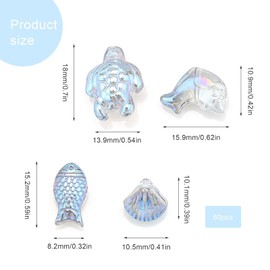 LWLWA Ocean Theme Beads for Bracelets 60 Pieces, Glass Beads Charms for Bracelets, 4 Styles, Turtle Beads, Suitable for DIY Bracelets, Necklaces, Keyrings