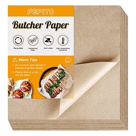 FEPITO 100 Pieces Brown Butcher Paper 12 x 12 inch Precut Butcher Paper No Wax Butcher Paper Disposable Butcher Paper Sheets Square Meat Sheet for Wrapping Meat Sublimation Heat Press