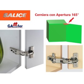 SALICE Hinges for Doors with Large Opening up to 165°, Series 200. Traditional Closure with Snap Spring. (Neck 0 for Door Hinges) (Pack of 2)