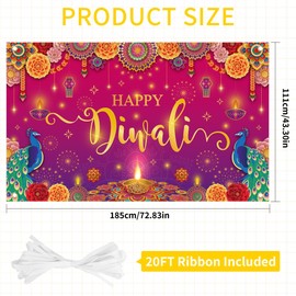MOIZYNG Happy Diwali Backdrop Banner Decor, India Festival of Lights Peacock Diwali Backdrop Decorations, Photography Background for Indian Light Celebration Party Supplies, 72.8 x 43.3 inches