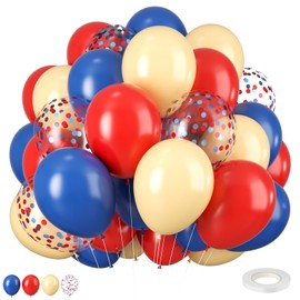 Red and Blue Balloons,12 Inchs Retro Red Blue Beige Balloons,Cream Blue Red Confetti Party Balloons for Baseball Sports Theme Boys Kids Birthday Shower Graduation Party Decorations