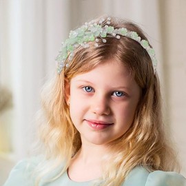 IYOU Floral Princess Wedding Headbands Green Flower Hair Bands Sparkly Crystal Communion Bridal Hair Accessories for Girls