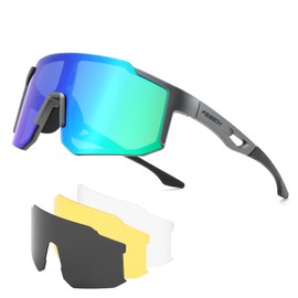 FEISEDY Polarized Sports Sunglasses with 4 Interchangeable Lenses, Cycling Running Mirrored Goggles Mens Women UV400 B0279