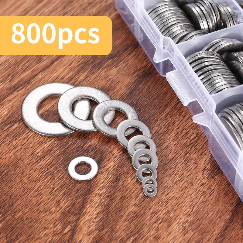 800 x Flat Washers Set, Stainless Steel Locking Washers Assortment,
