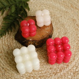 2 Large 2 Small Red White Handmade Bubble Candles,Christmas Shaped Candles, Decorative Cube Candles, Aesthetic Home Room Decor, Cute Preppy Shelf Decor Candles (Bubble)