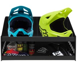 GarveeTech Helmet Tray, Aluminium Double Helmet Placement Rack, Triple Helmet Tray for Shops, Garages, Storerooms - Stores 3 Helmets - Gloves Goggles Jerseys, Sides for Hanging Clothes