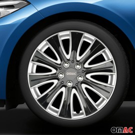 OMAC Black & Silver Hub Caps 16 Inch Set of 4, Tapas para Rines 16, Premium Wheel Covers 16 Inch, R16 Rim Cover Set, Snap On Durable Car Replacement Exterior Accessories