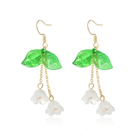 ecozran Floral Dangle Earrings for Women Lily of The Valley Earrings with Long Tassel Fringe Elegant White Fairy Drop for Summer Boho Chic Leaf Flower Jewelry Gift(lily of the valley A) (lily of the valley A)